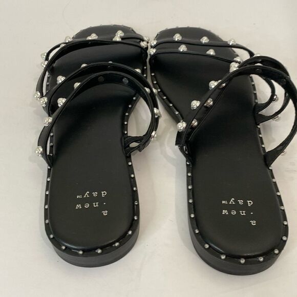 A New Day Black Embellished Sandals with Pearls - Picture 3 of 8